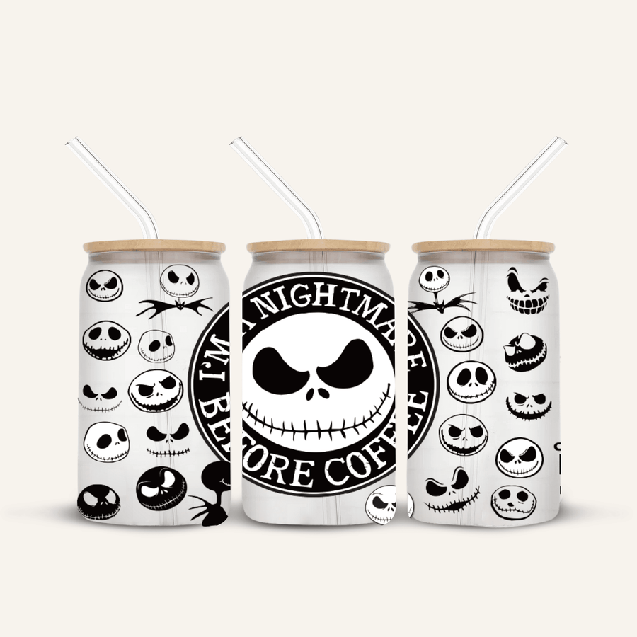 Nightmare Before Coffee Glass Cup *FROSTED*