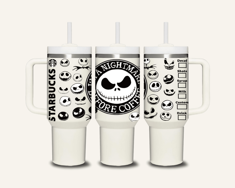 Nightmare Before Coffee Tumbler with Side Handle