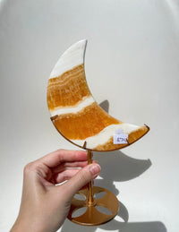 Orange Calcite Moon on Stand #1 (see video)