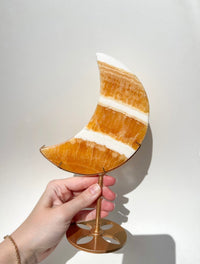 Orange Calcite Moon on Stand #2 (see video)