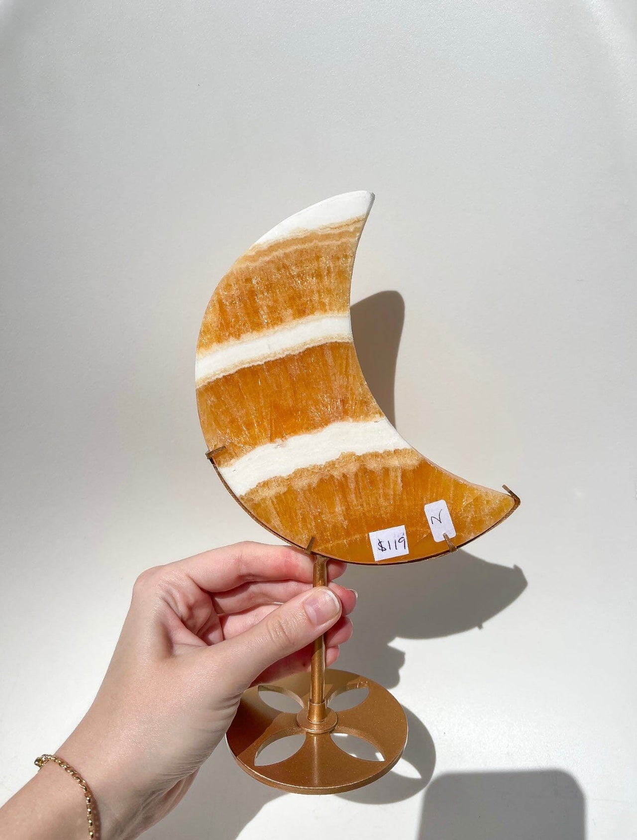 Orange Calcite Moon on Stand #2 (see video)