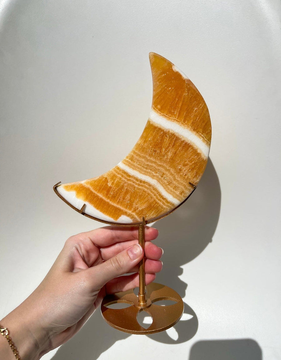 Orange Calcite Moon on Stand #3 (see video)