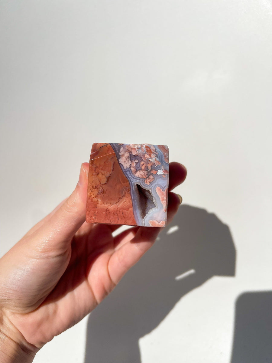Pink Agate Cube (corner self-stand) #1