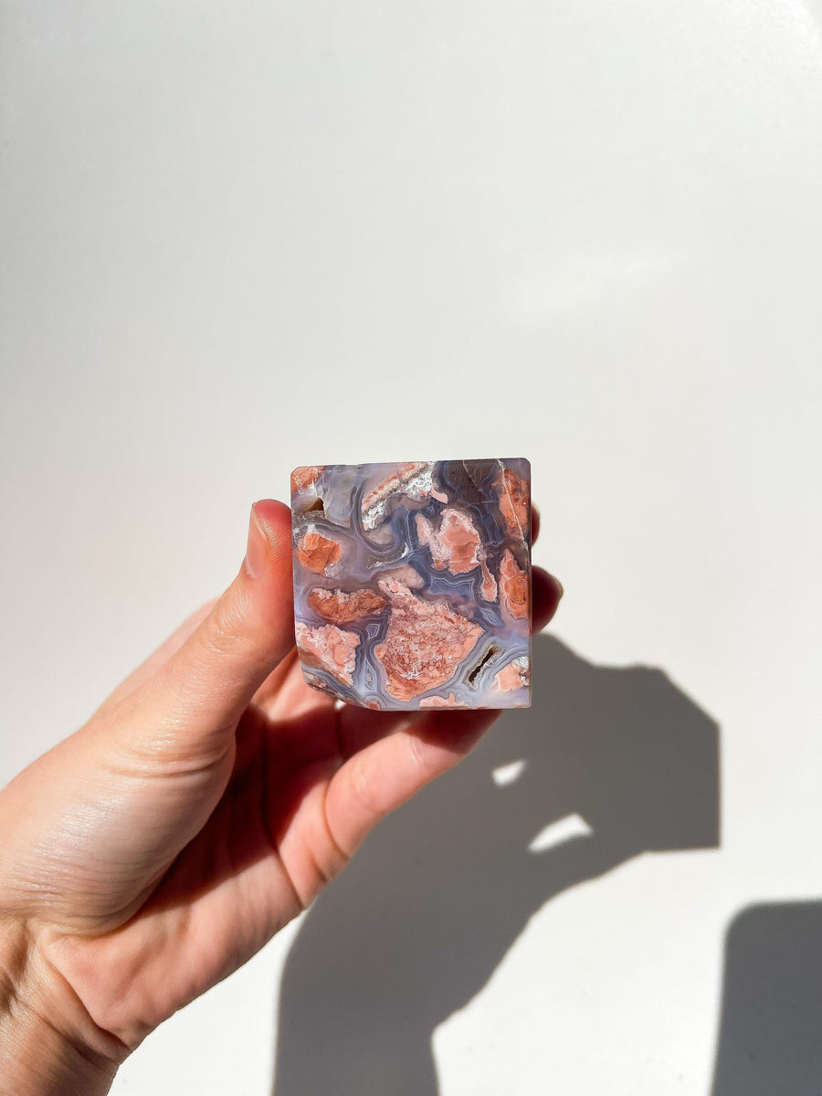 Pink Agate Cube (corner self-stand) #1