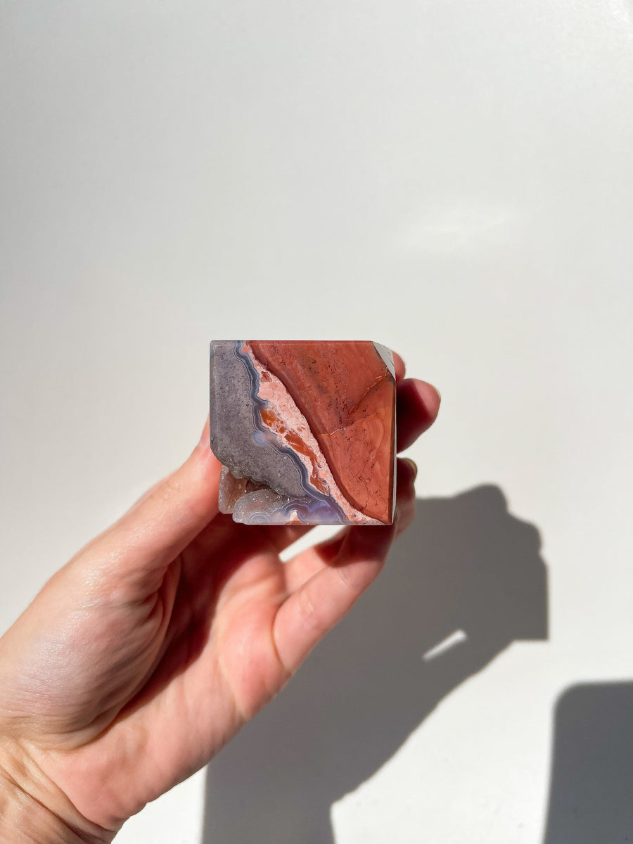 Pink Agate Cube (corner self-stand) #1