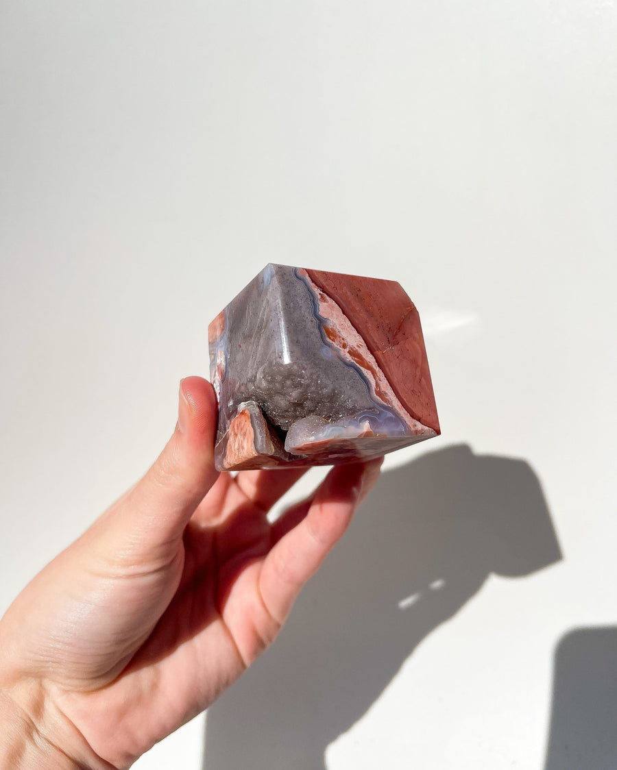 Pink Agate Cube (corner self-stand) #1