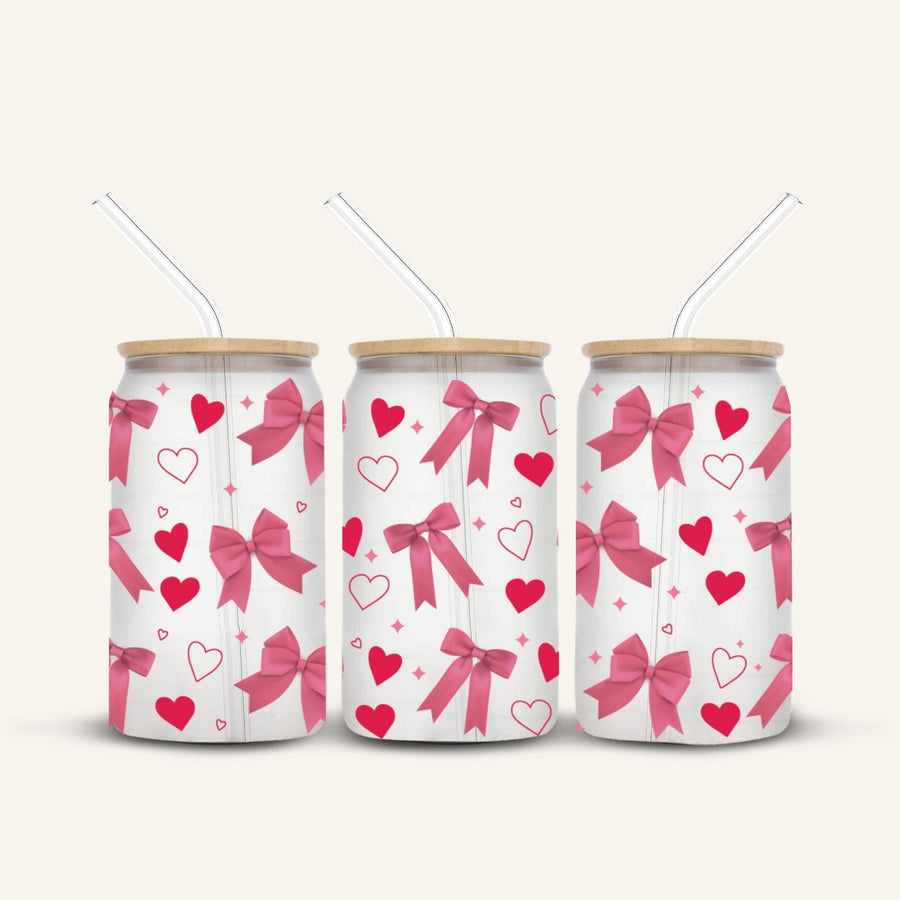 Pink Bows Glass Cup #1 *FROSTED*