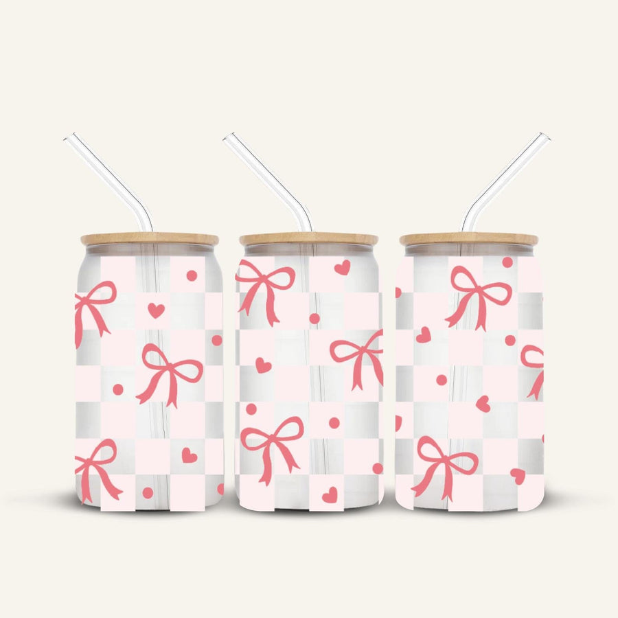 Pink Bows Glass Cup #2 *FROSTED*