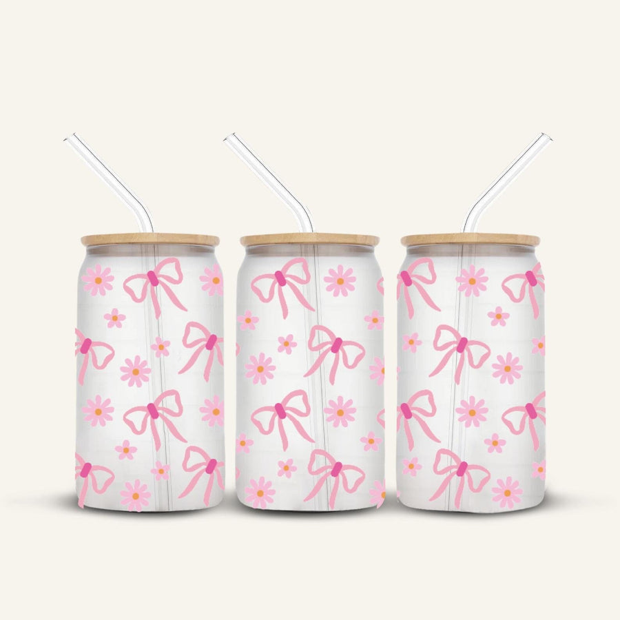 Pink Bows Glass Cup #3 *FROSTED*