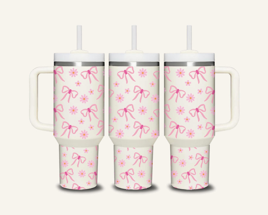 Pink Bows Tumbler with Side Handle #3