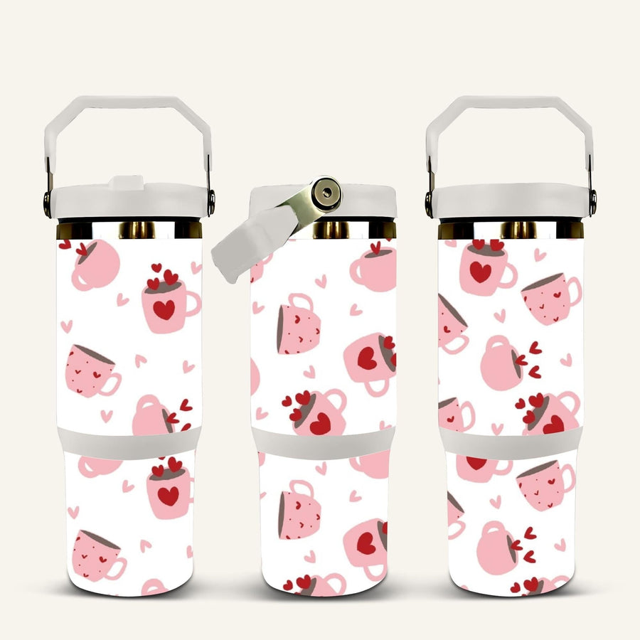 Pink Coffee Tumbler with Flip Straw