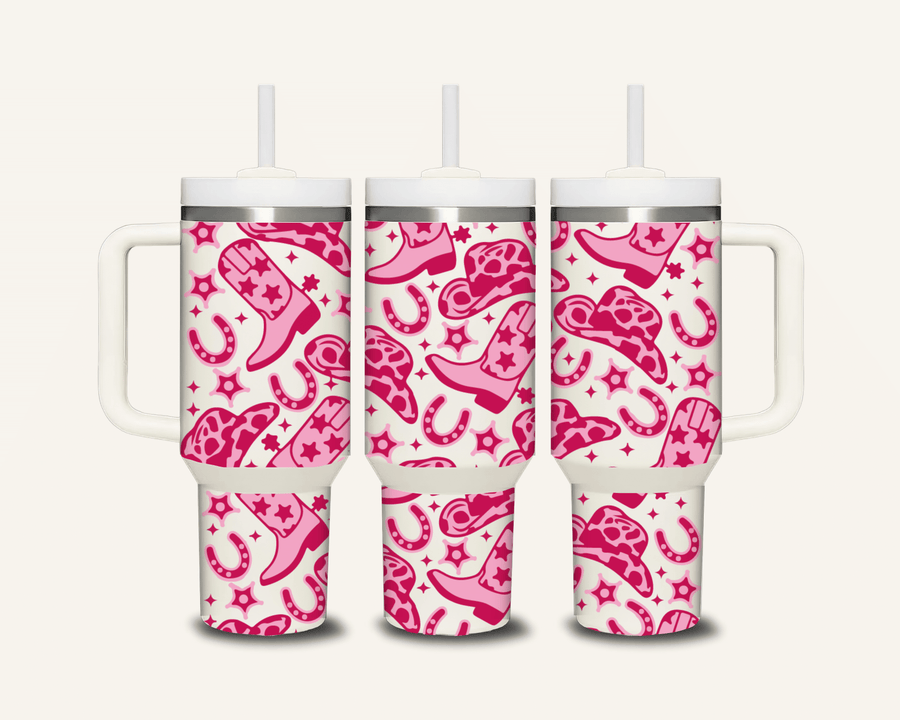 Pink Cowboy Boots Tumbler with Side Handle