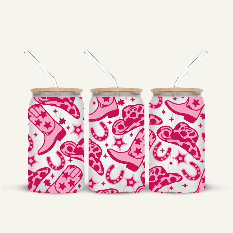 Pink Cowgirl Boots Glass Cup *FROSTED*