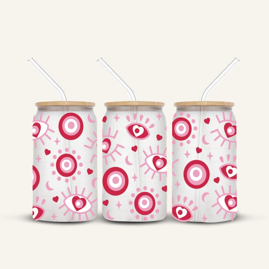 Pink Evil Eye Glass Cup #1 *FROSTED*