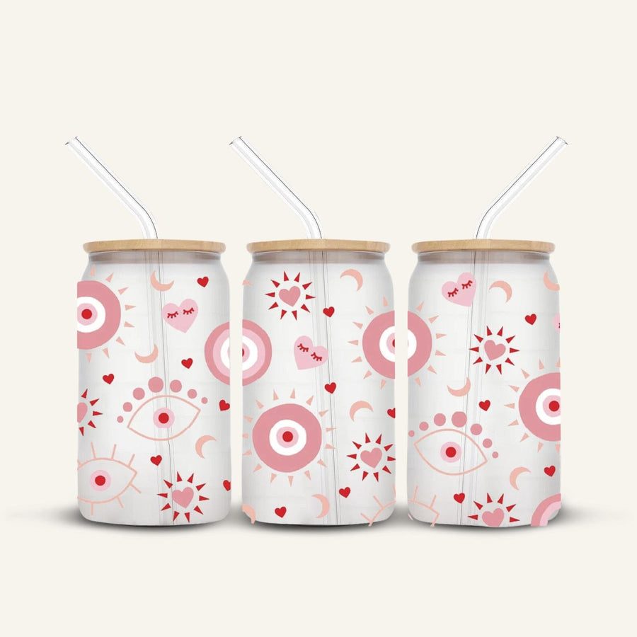 Pink Evil Eye Glass Cup #2 *FROSTED*
