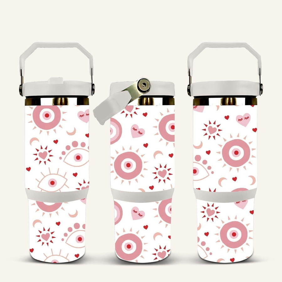Pink Evil Eye Tumbler with Flip Straw
