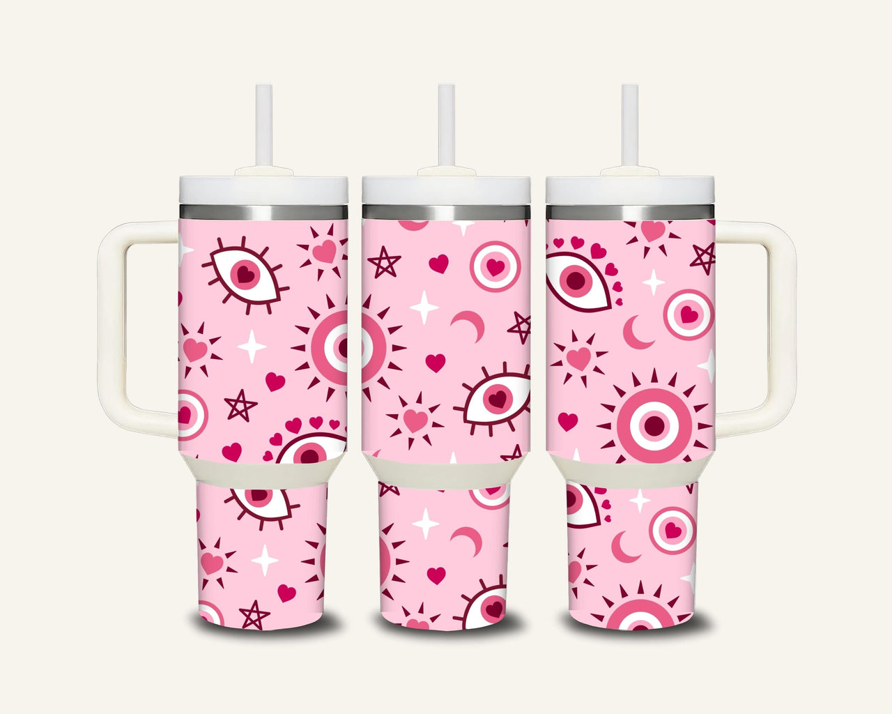 Pink Evil Eye Tumbler with Side Handle