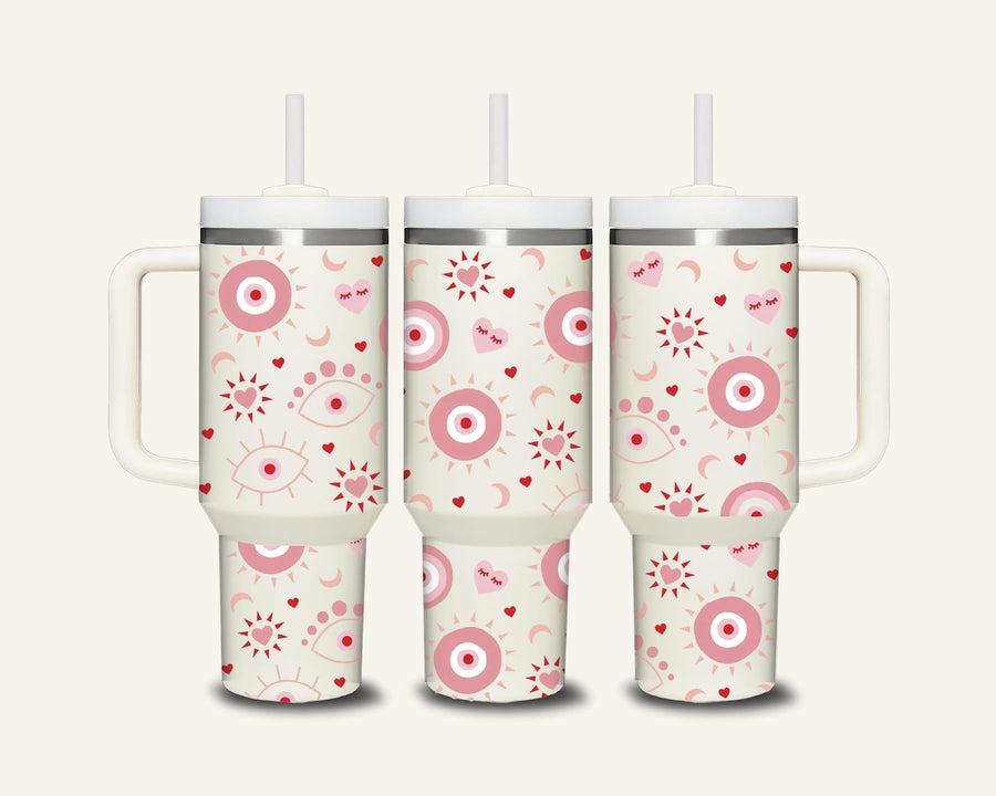 Pink Evil Eye Tumbler with Side Handle