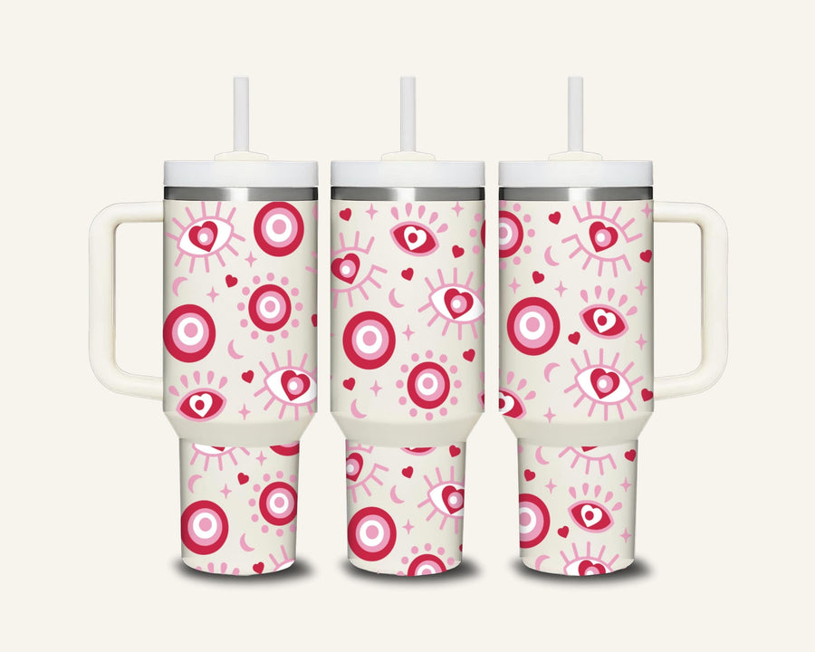 Pink Evil Eye Tumbler with Side Handle