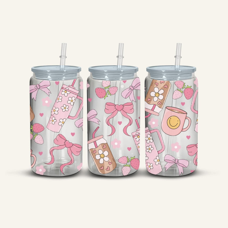Pink Tumbler & Bows Snowglobe Cup