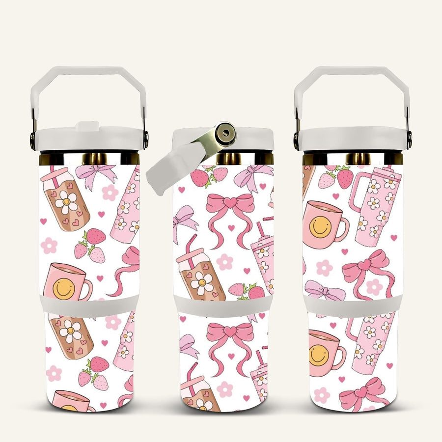 Pink Tumbler & Bows Tumbler with Flip Straw