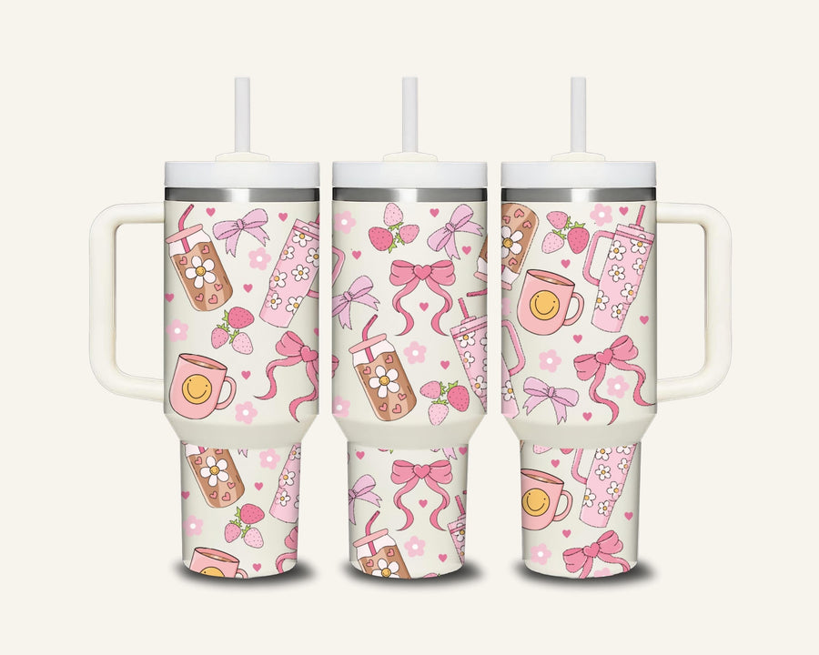 Pink Tumbler & Bows Tumbler with Side Handle