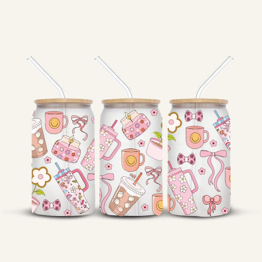 Pink Tumbler & Coffee Glass Cup *FROSTED*