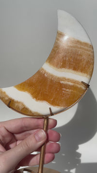 Orange Calcite Moon on Stand #1 (see video)