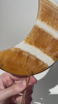 Orange Calcite Moon on Stand #2 (see video)
