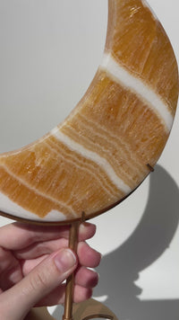 Orange Calcite Moon on Stand #3 (see video)
