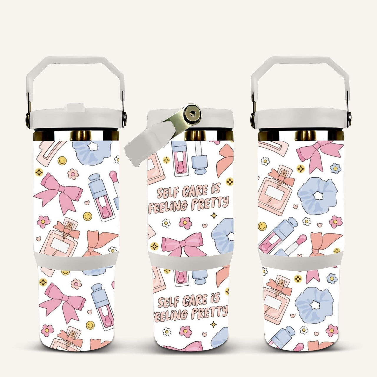 Self Care Is Feeling Pretty Tumbler with Flip Straw