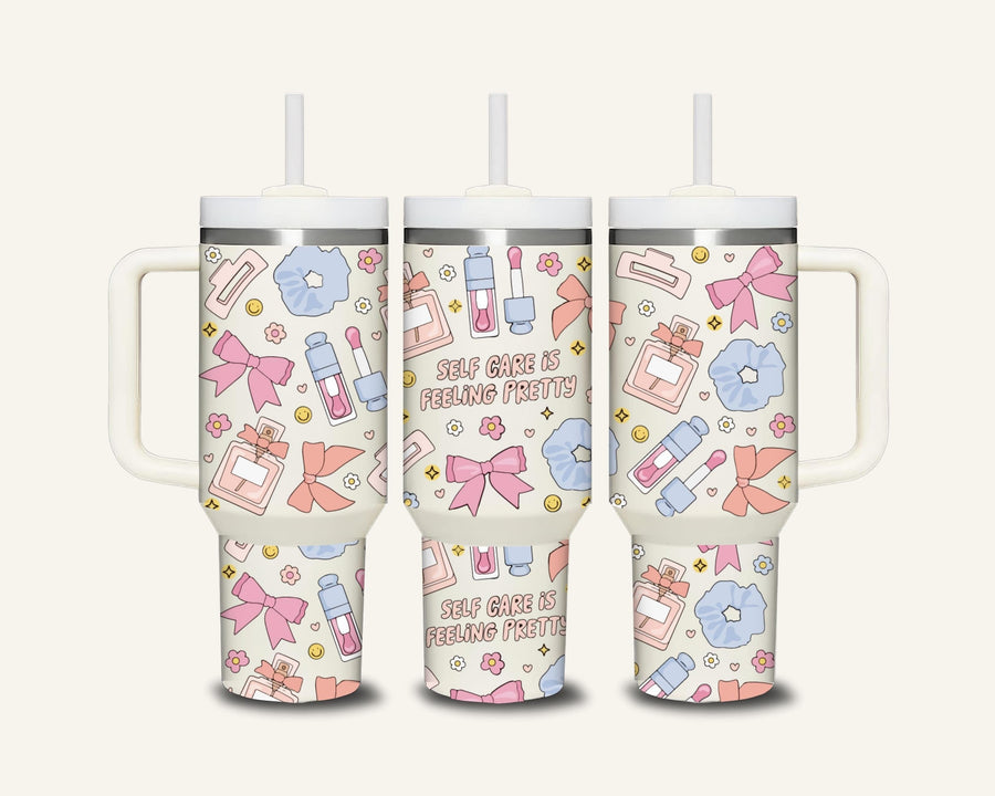 Self Care Is Feeling Pretty Tumbler with Side Handle