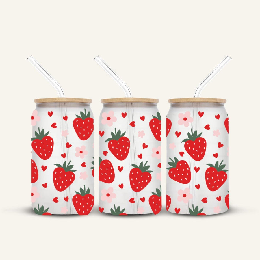 Strawberries Glass Cup *FROSTED*