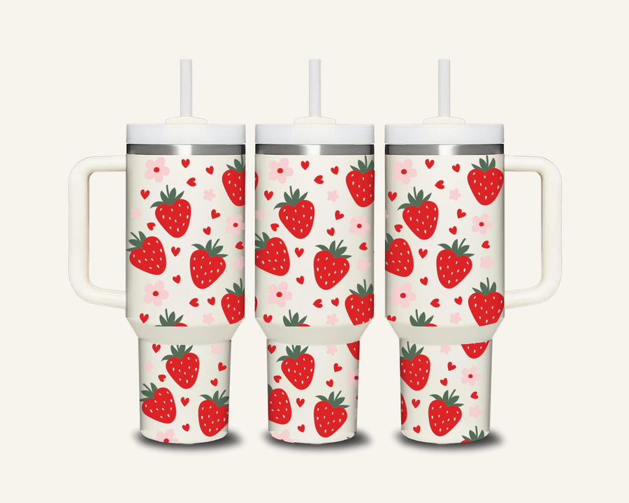 Strawberries Tumbler with Side Handle