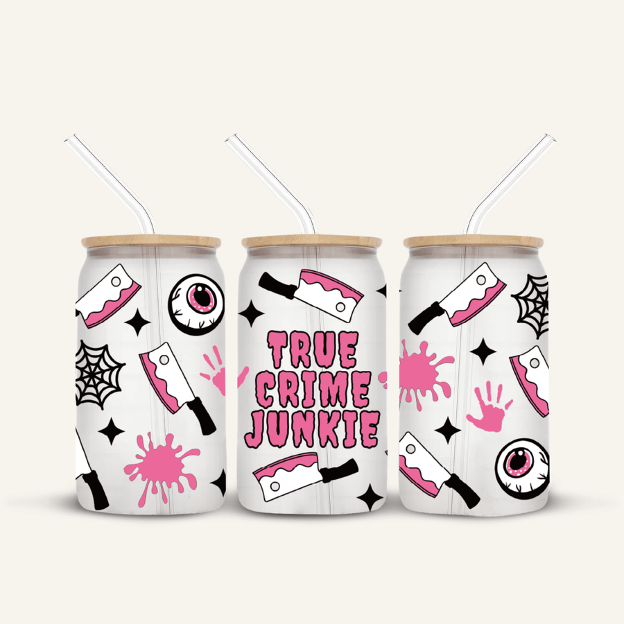 True Crime Junkie Glass Cup *FROSTED*
