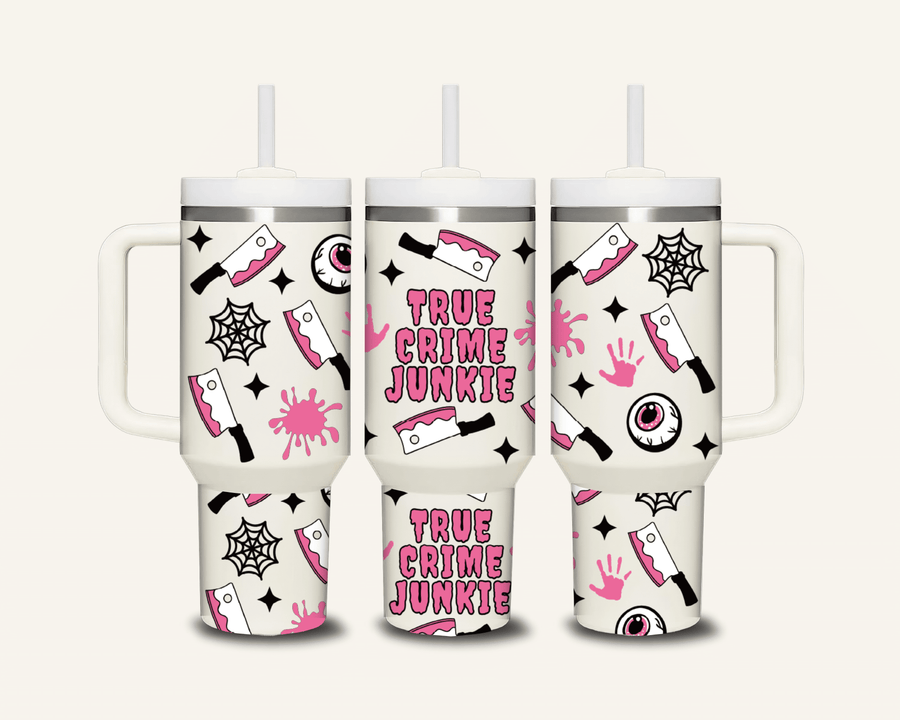 True Crime Junkie Tumbler with Side Handle