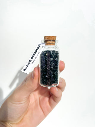 Assorted Chip Bottle Halo Quartz Black Obsidian 