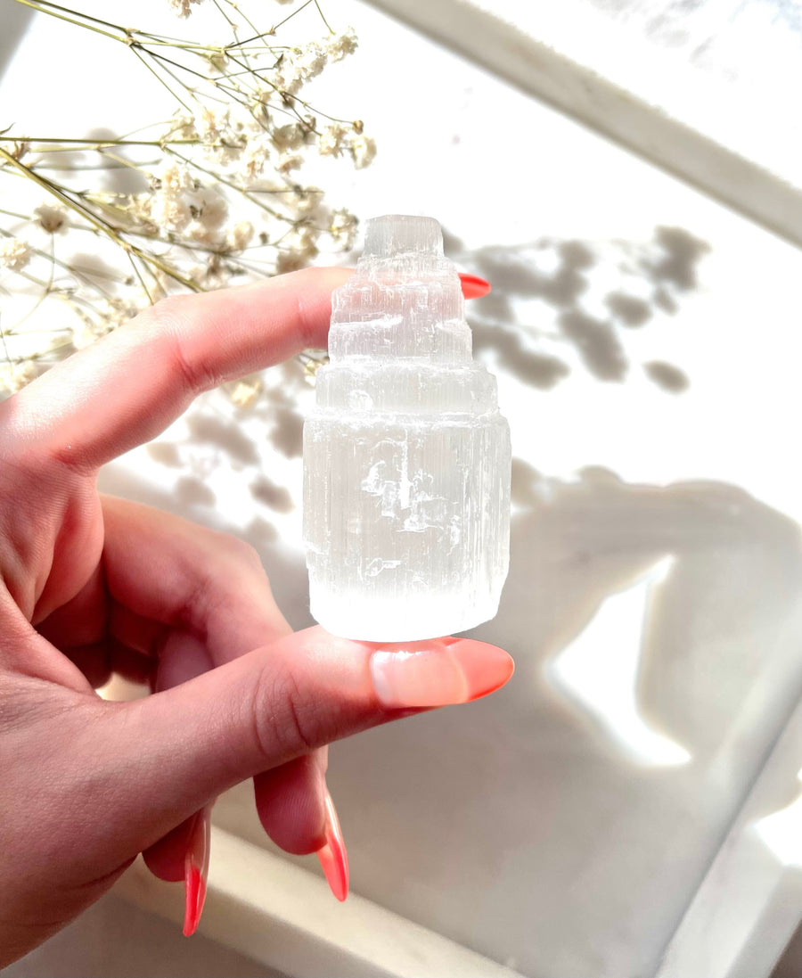 Mini Selenite Tower Selenite Halo Quartz 
