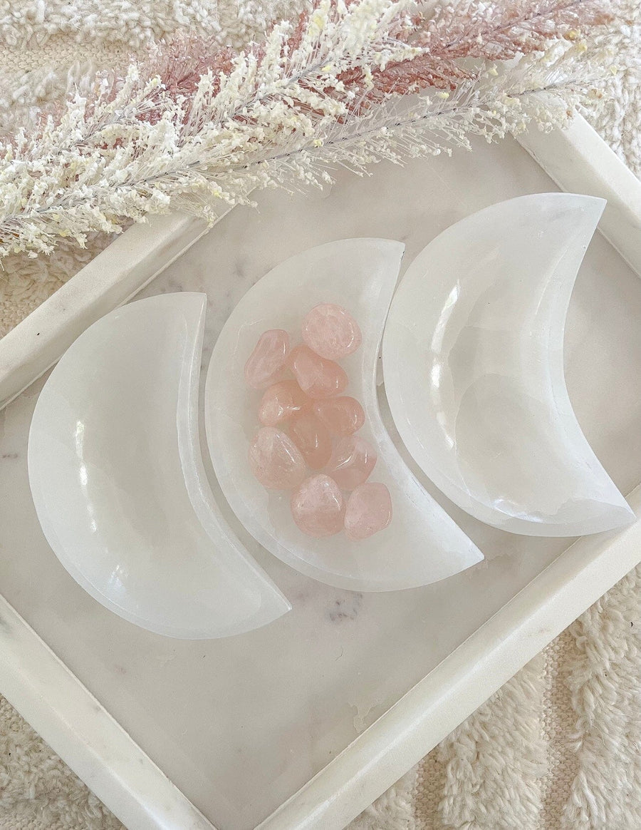 Selenite Moon Bowl decor Halo Quartz 